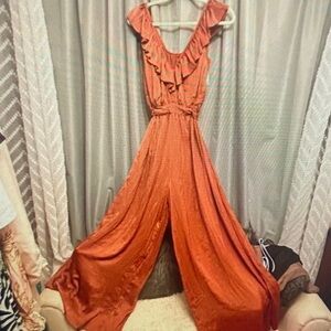 Elegant Orange Ruffled Jumpsuit